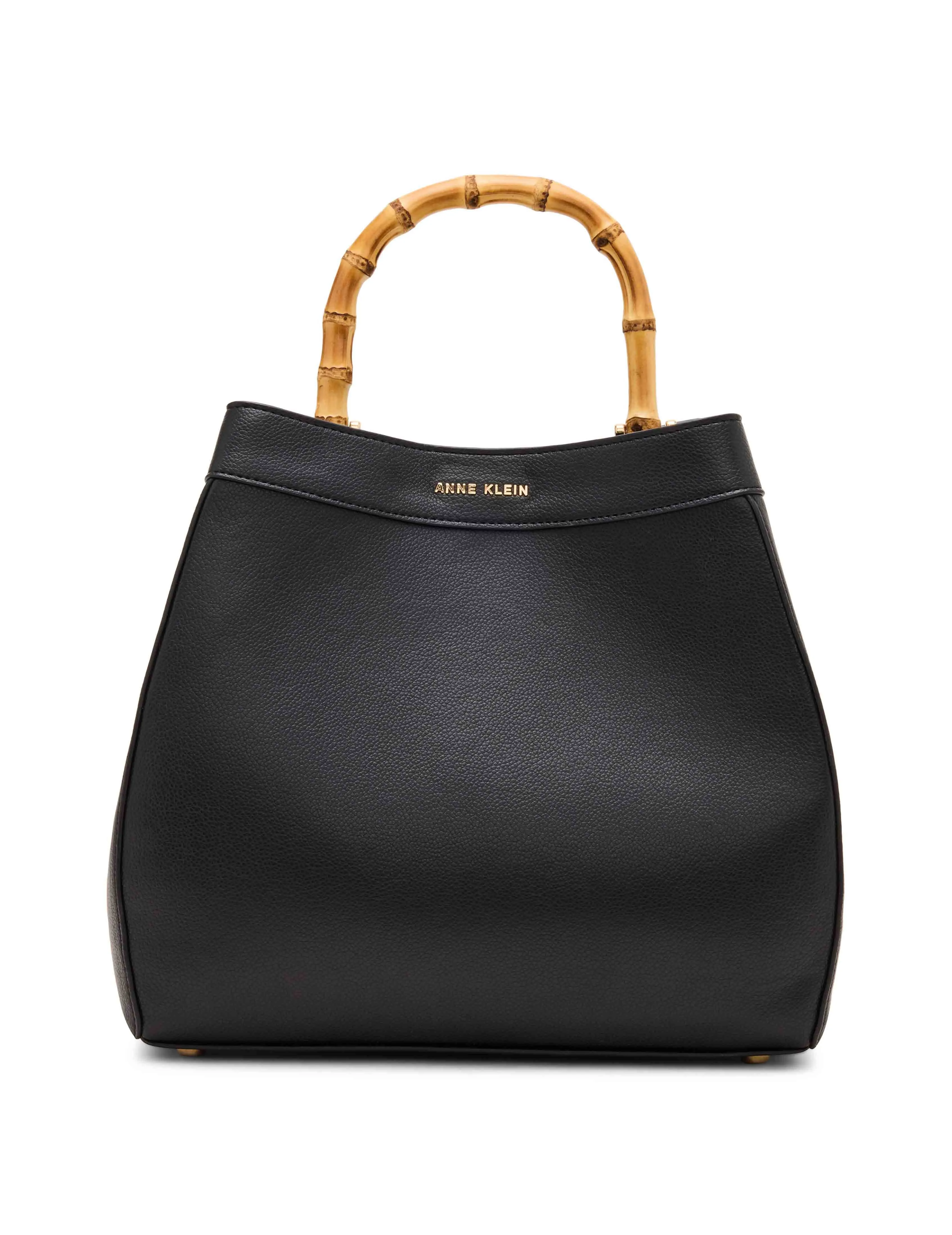Bamboo Handle Satchel with Detachable Strap