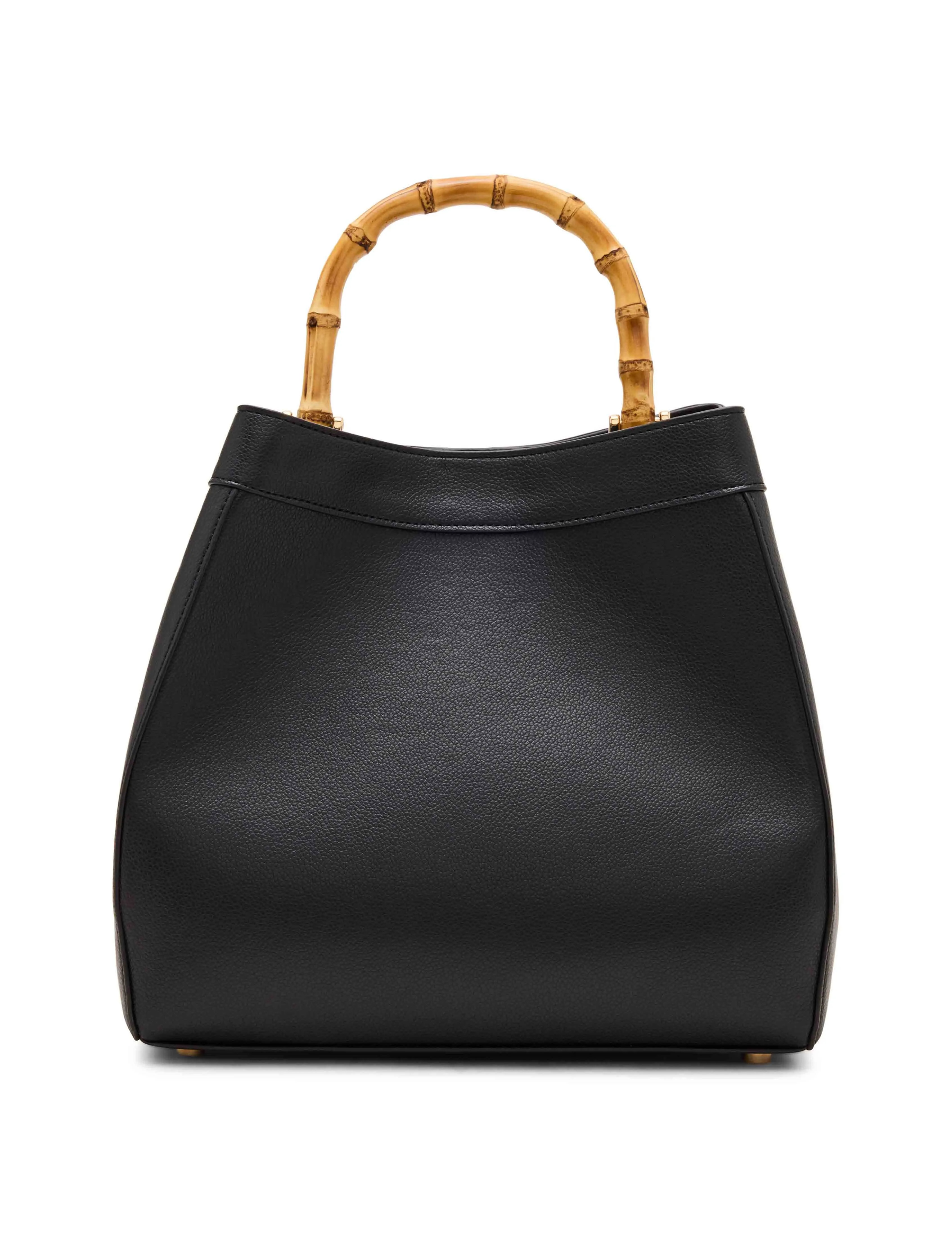 Bamboo Handle Satchel with Detachable Strap