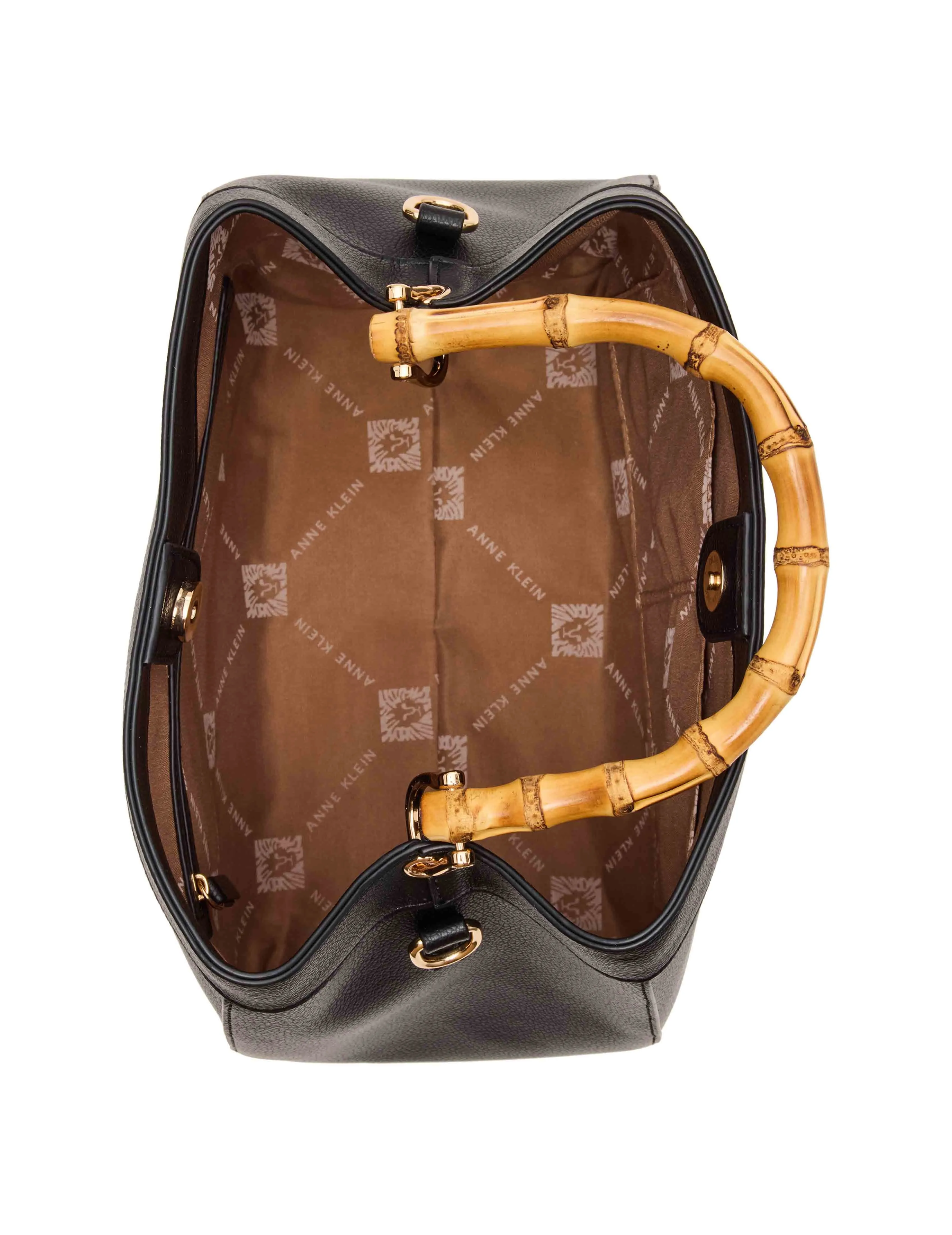 Bamboo Handle Satchel with Detachable Strap