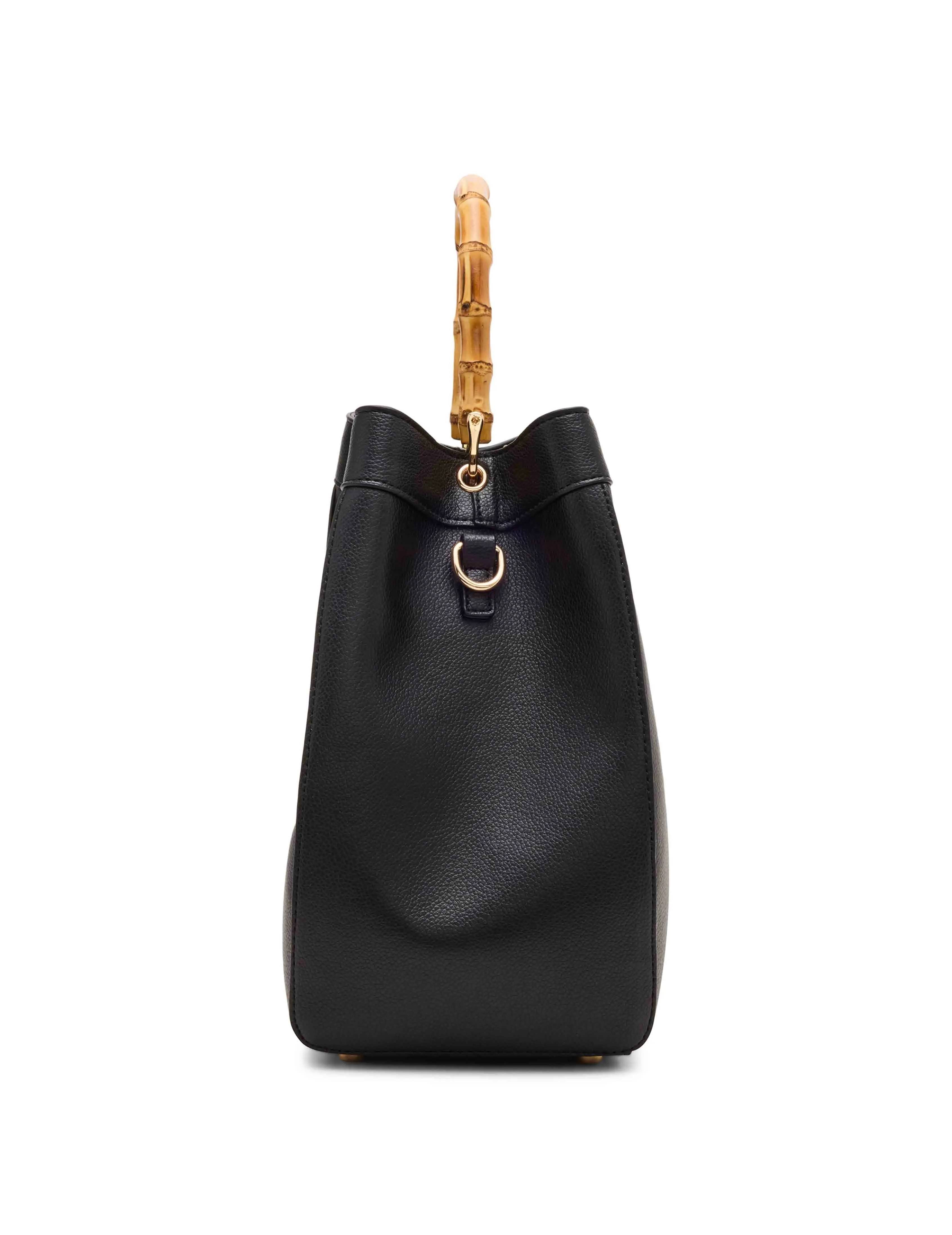 Bamboo Handle Satchel with Detachable Strap