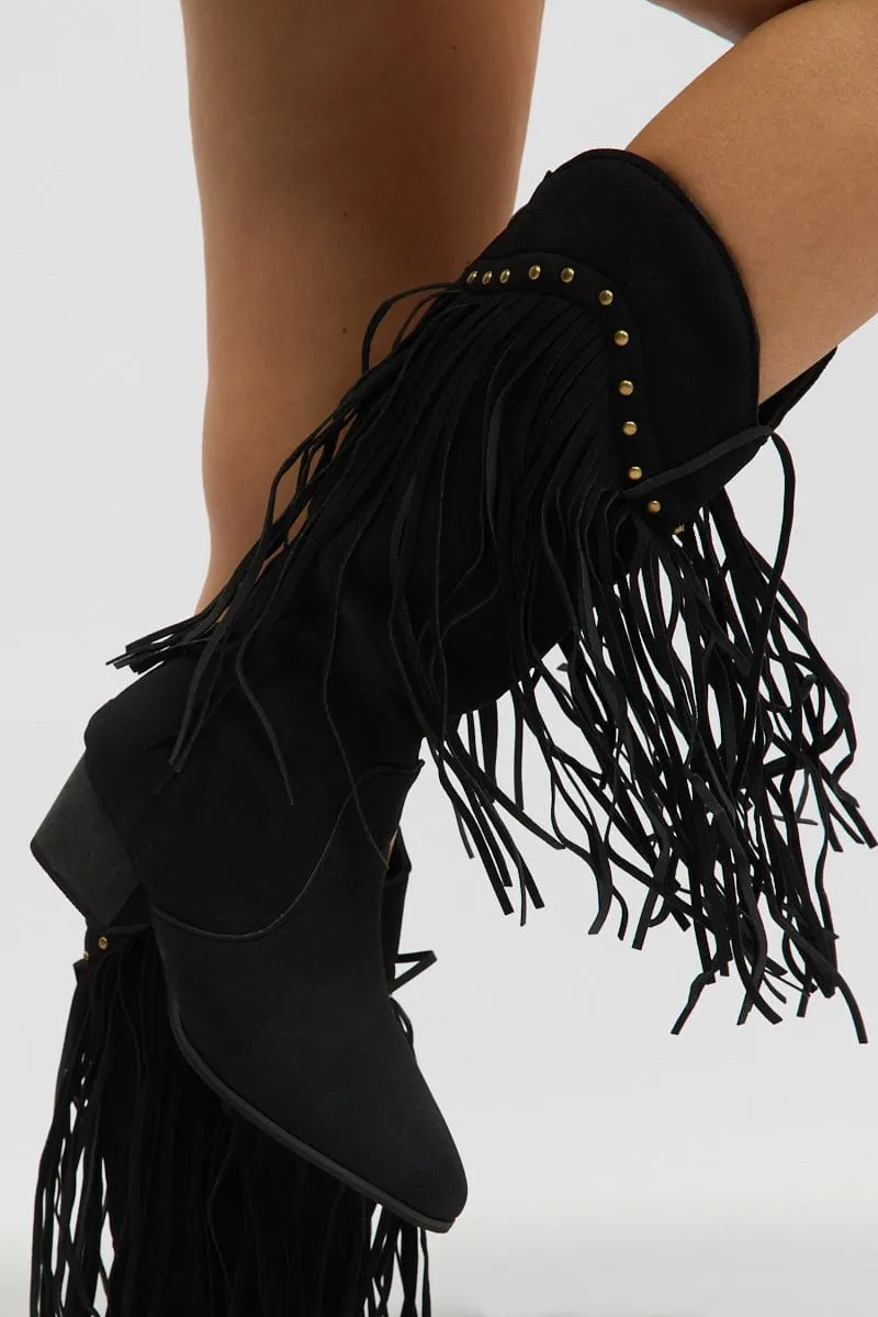 Black Tassel Cowboy Boots