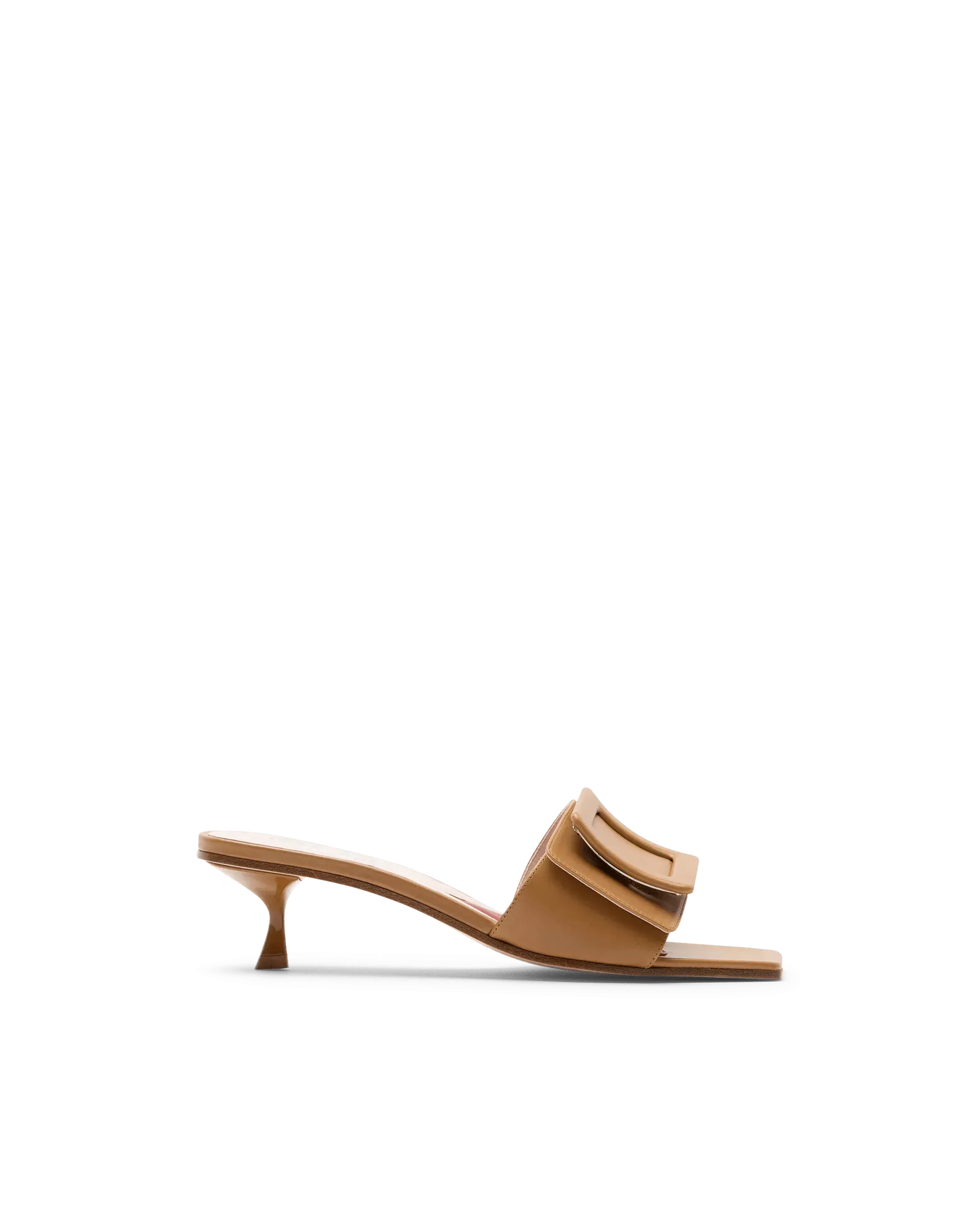 Covered Buckle Kitten Heel Mules
