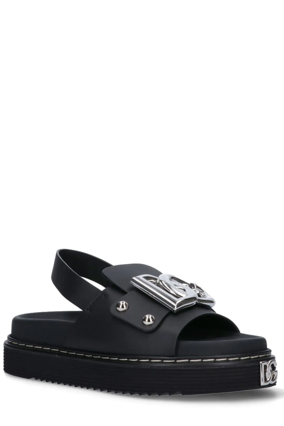 Dolce & Gabbana Logo Plaque Open Toe Slingback Sandals