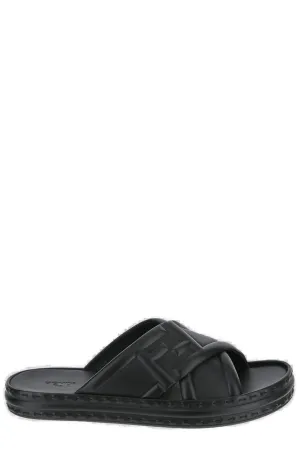 Fendi Logo Embossed Slip-On Sandals