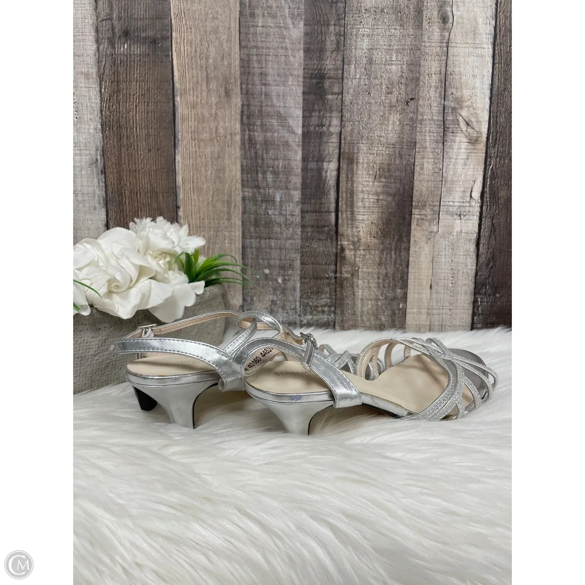Sandals Heels Kitten By Cme In Silver, Size: 8.5