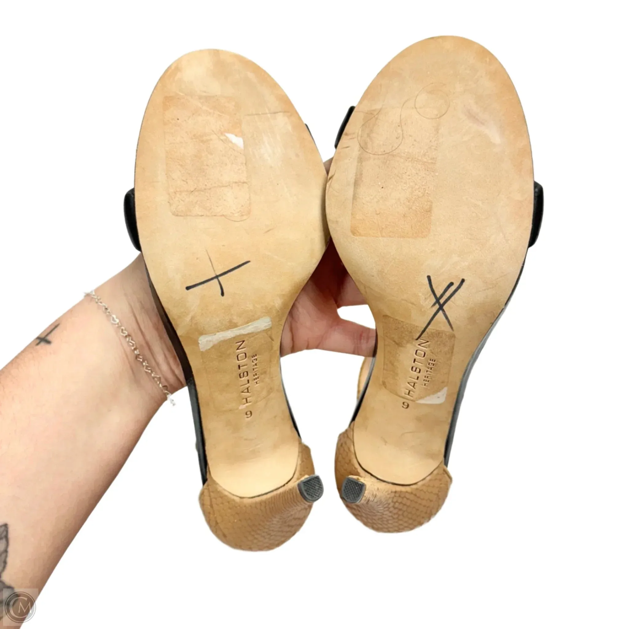Sandals Heels Stiletto By Halston Heritage In Black & Tan, Size: 9