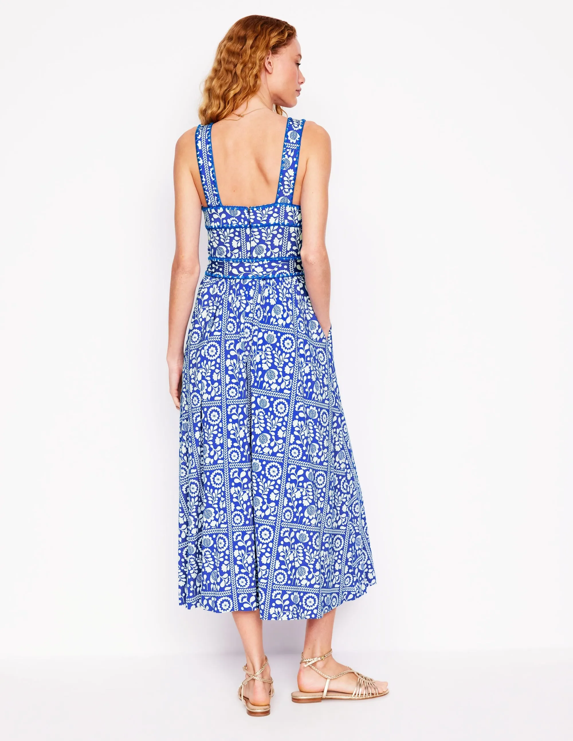 Square Neck Seam Midi Dress-Gallery Blue. Vine Tile