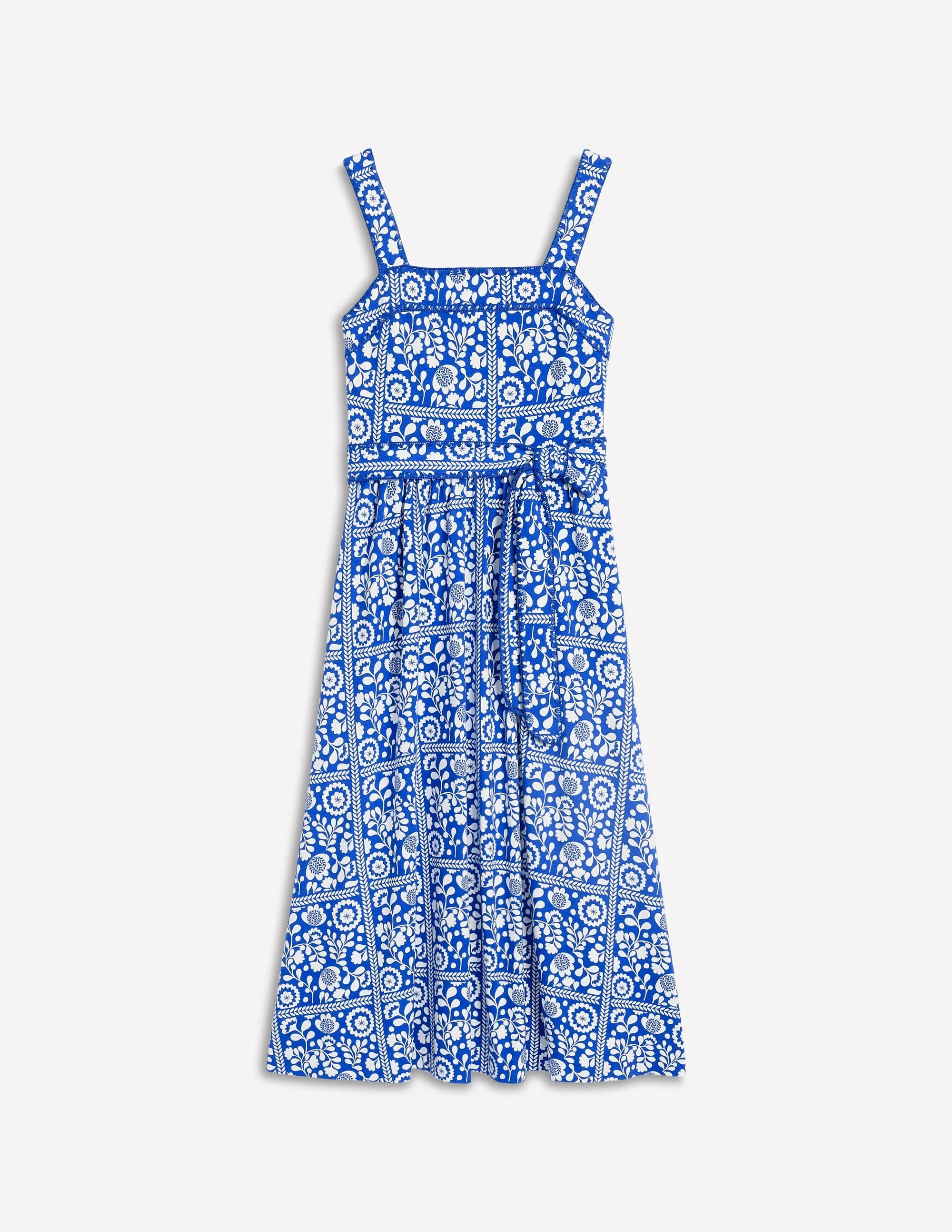 Square Neck Seam Midi Dress-Gallery Blue. Vine Tile