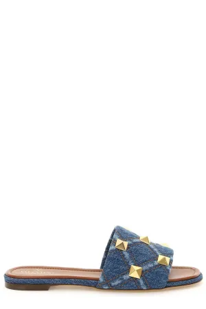 Valentino Garavani Roman Stud Slip-On Denim Slides