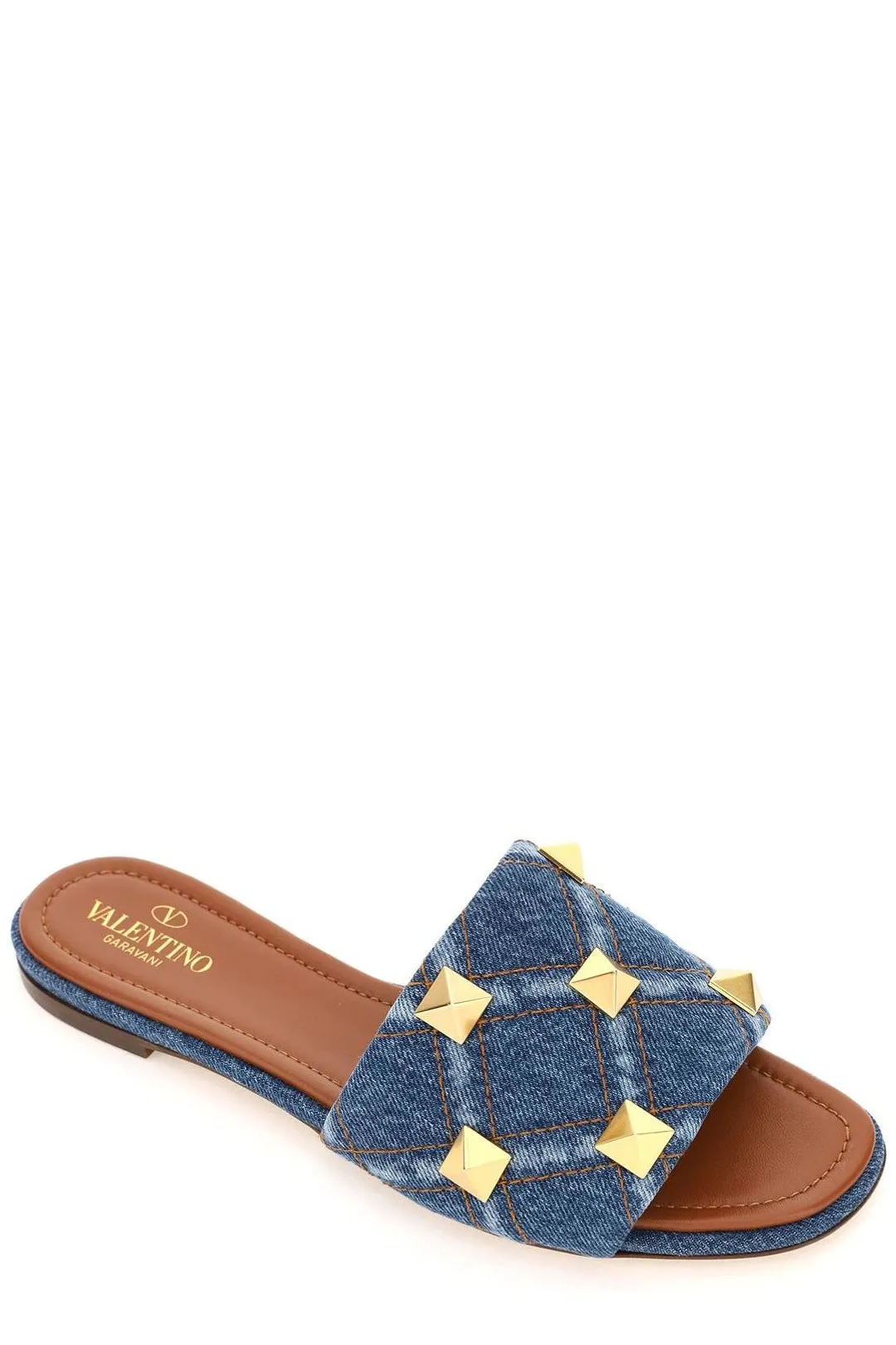 Valentino Garavani Roman Stud Slip-On Denim Slides