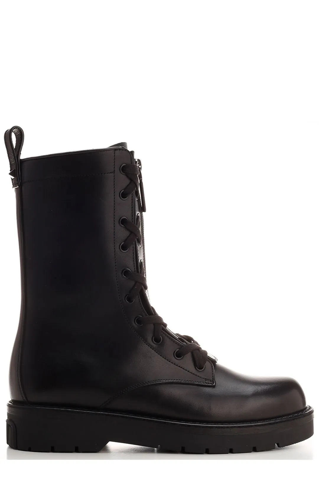 Valentino Round Toe Lace-Up Combat Boots
