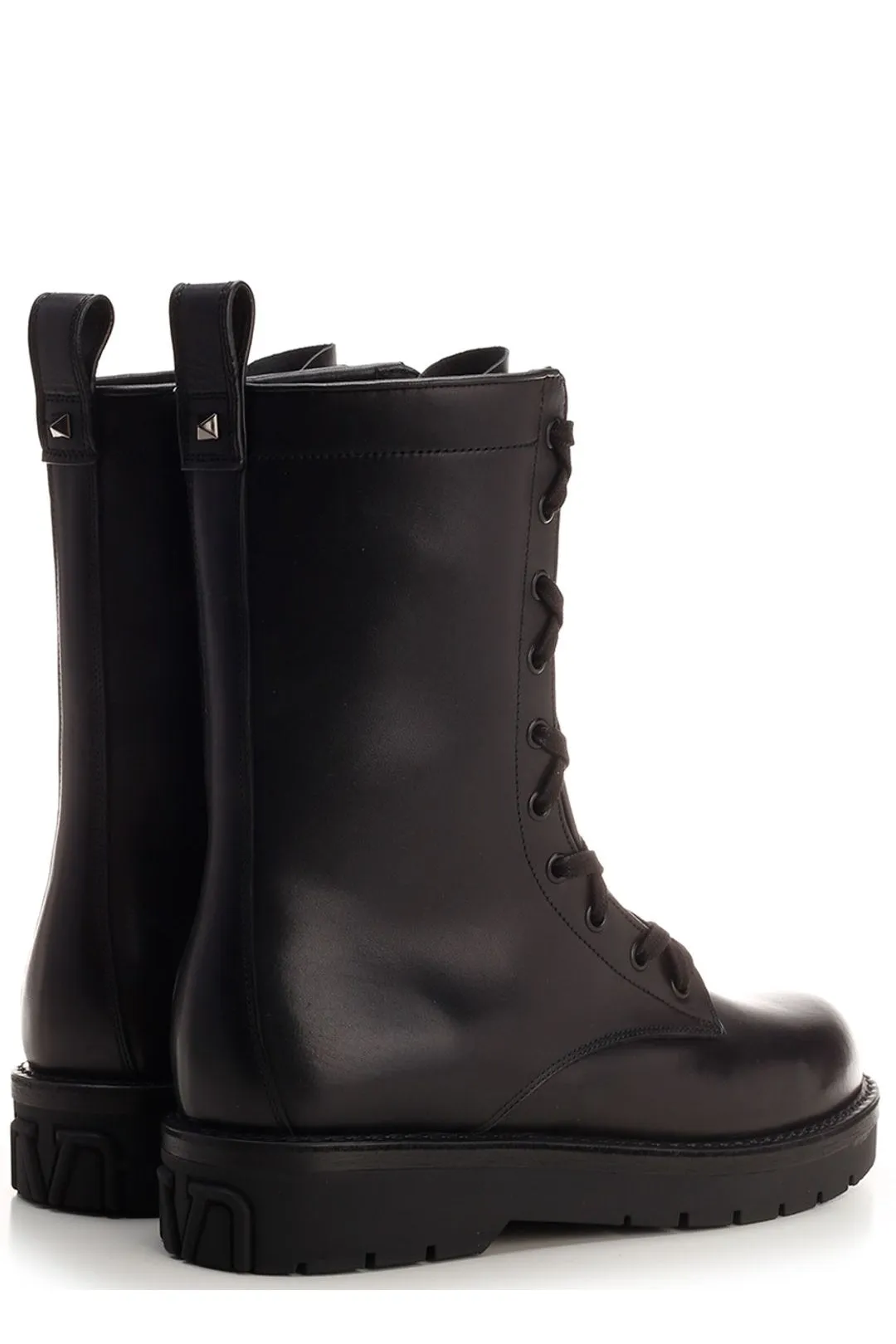 Valentino Round Toe Lace-Up Combat Boots