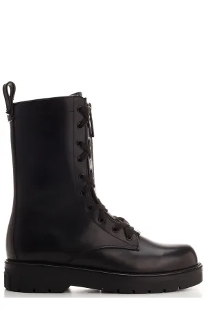 Valentino Round Toe Lace-Up Combat Boots