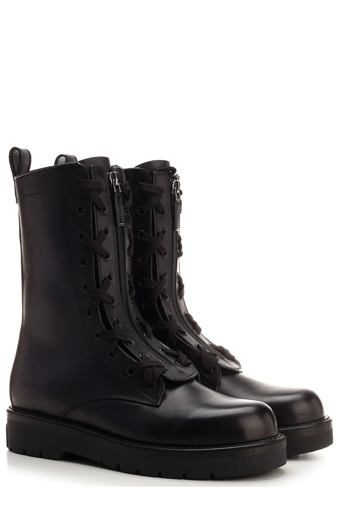 Valentino Round Toe Lace-Up Combat Boots