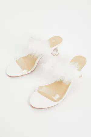 White Faux Fur Strappy Heels